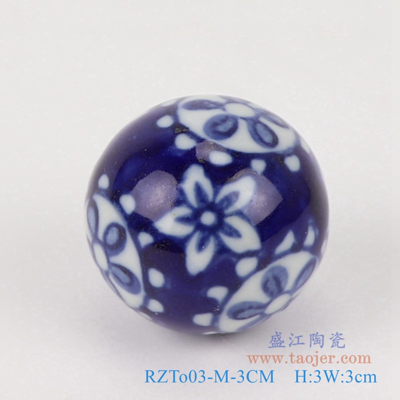 青花3厘米浮球圆球;产品编号：RZTo03-X-3CM       产品尺寸(单位cm):  高：3直径：3口径：底径：重量：0.1KG