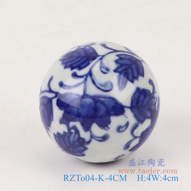 青花4厘米浮球圆球;产品编号：RZTo04-E-4CM       产品尺寸(单位cm):  高：4直径：4口径：底径：重量：0.1KG