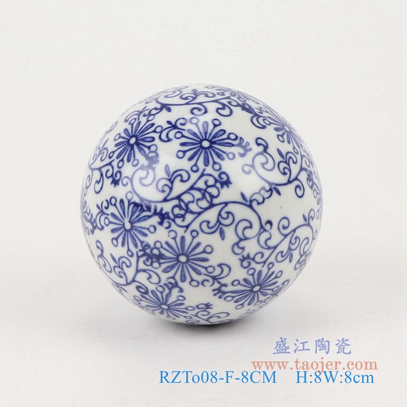 青花8厘米浮球圆球;产品编号：RZTo08-I-8CM       产品尺寸(单位cm):  高：8直径：8口径：底径：重量：0.15KG