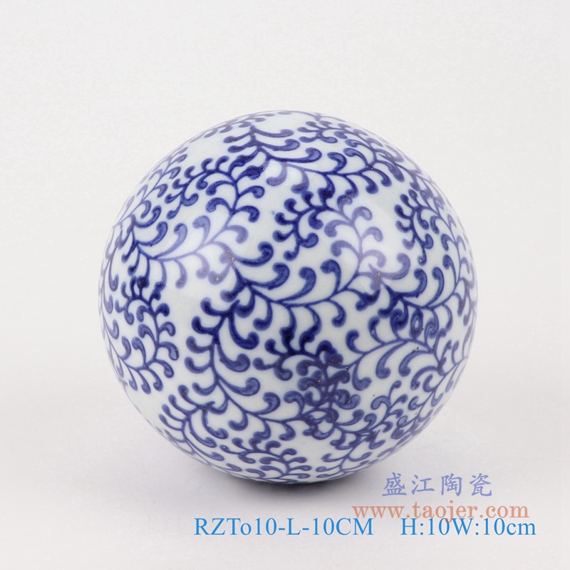 青花10厘米浮球圆球;产品编号：RZTo10-A-10CM       产品尺寸(单位cm):  高：10直径：10口径：底径：重量：0.45KG