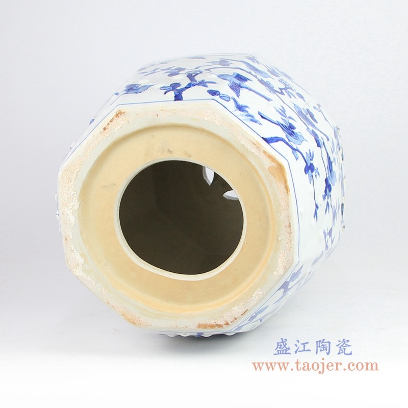 青花花鸟铜钱孔鼓凳子凉墩;产品编号:RYLU203 产品尺寸(单位cm): 高:43直径:35口径:底径:27重量:KG
