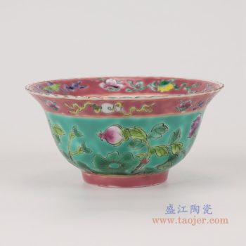 RZFA28  粉彩绿底凤凰纹4.5寸敞口碗    高：5.8直径：11口径：底径：4.5重量：0.1KG