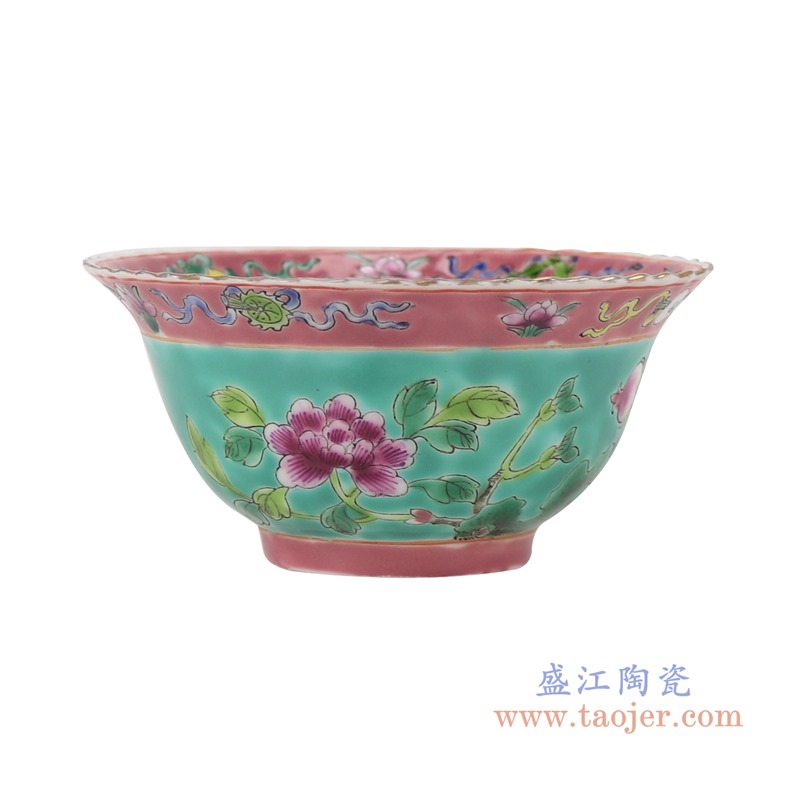 粉彩绿底凤凰纹4.5寸敞口碗;产品编号：RZFA28       产品尺寸(单位cm):  高：5.8直径：11口径：底径：4.5重量：0.1KG