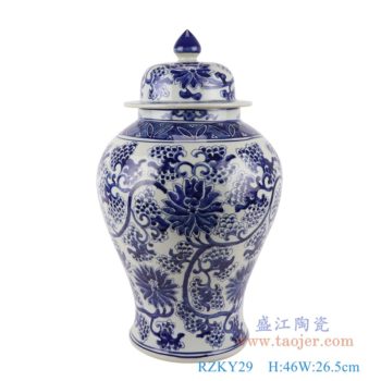 RZKY29   青花缠枝莲葡萄纹将军罐     高：46直径：26.5口径：底径：18重量：6.05KG