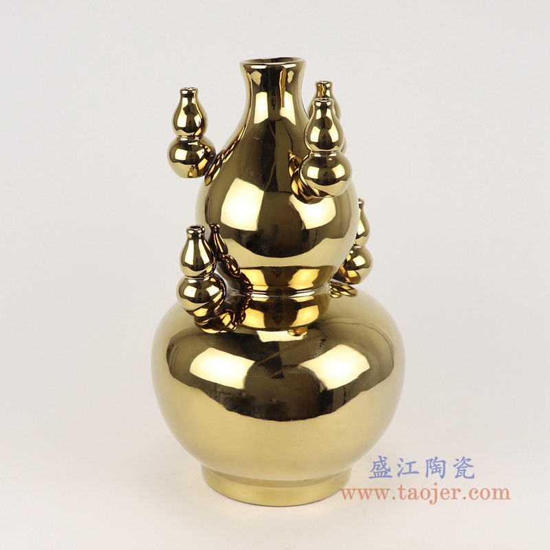 镀金金色多宝多葫芦花瓶;产品编号：RZMS21-A       产品尺寸(单位cm):  高：38.5直径：23口径：底径：14重量：4KG