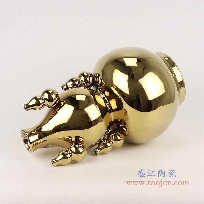镀金金色多宝多葫芦花瓶;产品编号：RZMS21-A       产品尺寸(单位cm):  高：38.5直径：23口径：底径：14重量：4KG