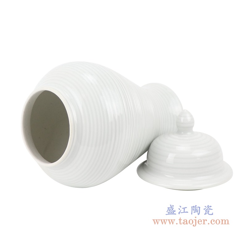 颜色釉纯白白色条纹将军罐;产品编号：RZMS22-B       产品尺寸(单位cm):  高：27直径：14.5口径：底径：9.5重量：KG