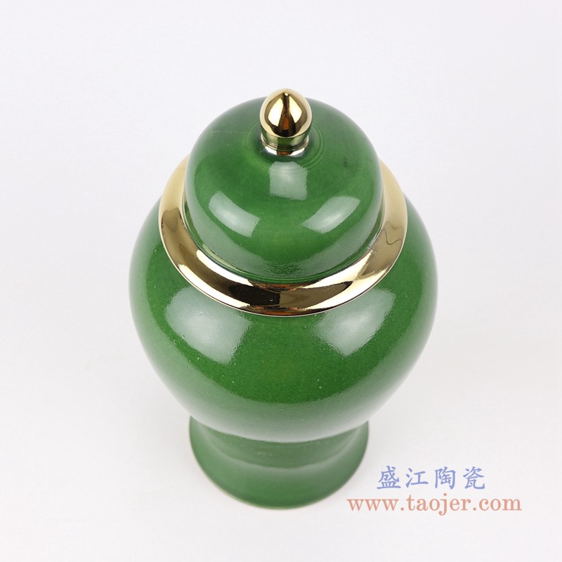颜色釉绿色镀金将军罐;产品编号：RZMS22-C       产品尺寸(单位cm):  高：27直径：14.5口径：底径：9.5重量：KG