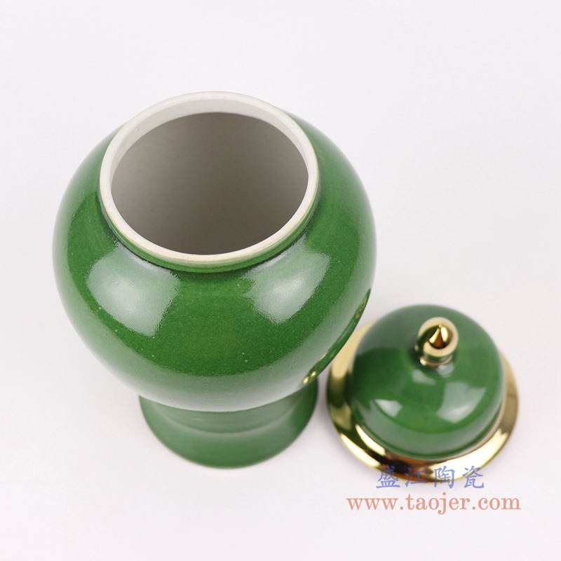 颜色釉绿色镀金将军罐;产品编号：RZMS22-C       产品尺寸(单位cm):  高：27直径：14.5口径：底径：9.5重量：KG