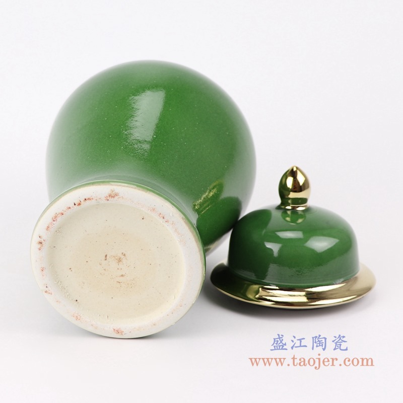 颜色釉绿色镀金将军罐;产品编号：RZMS22-C       产品尺寸(单位cm):  高：27直径：14.5口径：底径：9.5重量：KG