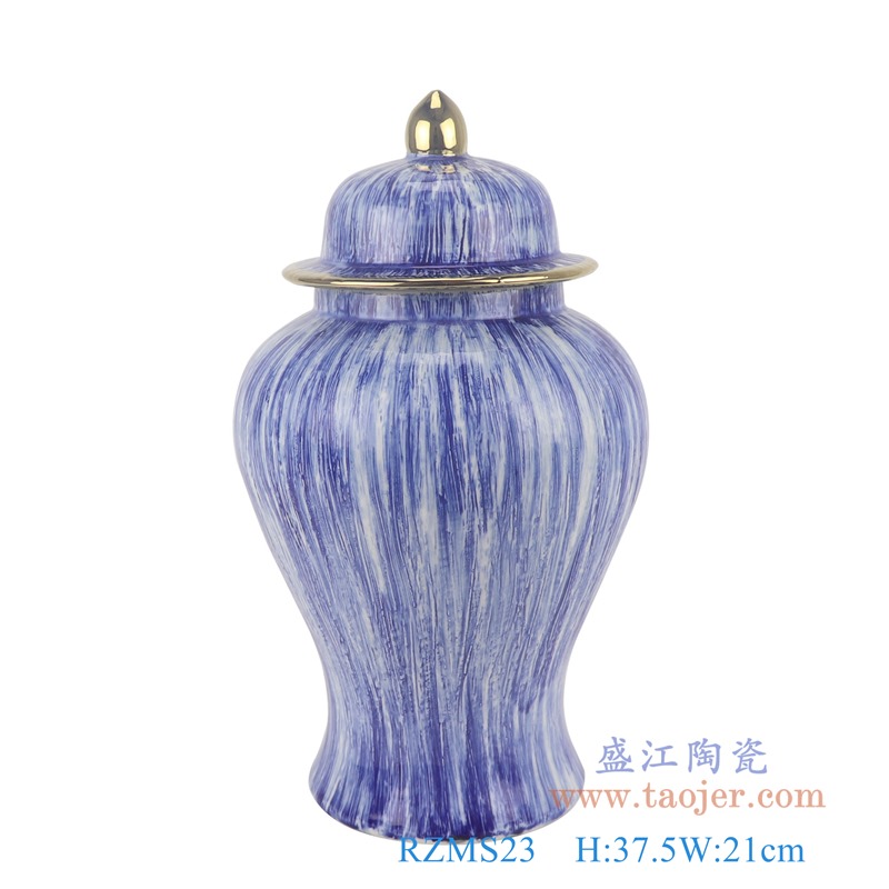 颜色釉窑变蓝色镀金将军罐;产品编号：RZMS23       产品尺寸(单位cm):  高：37.5直径：21口径：底径：14.7重量：3KG