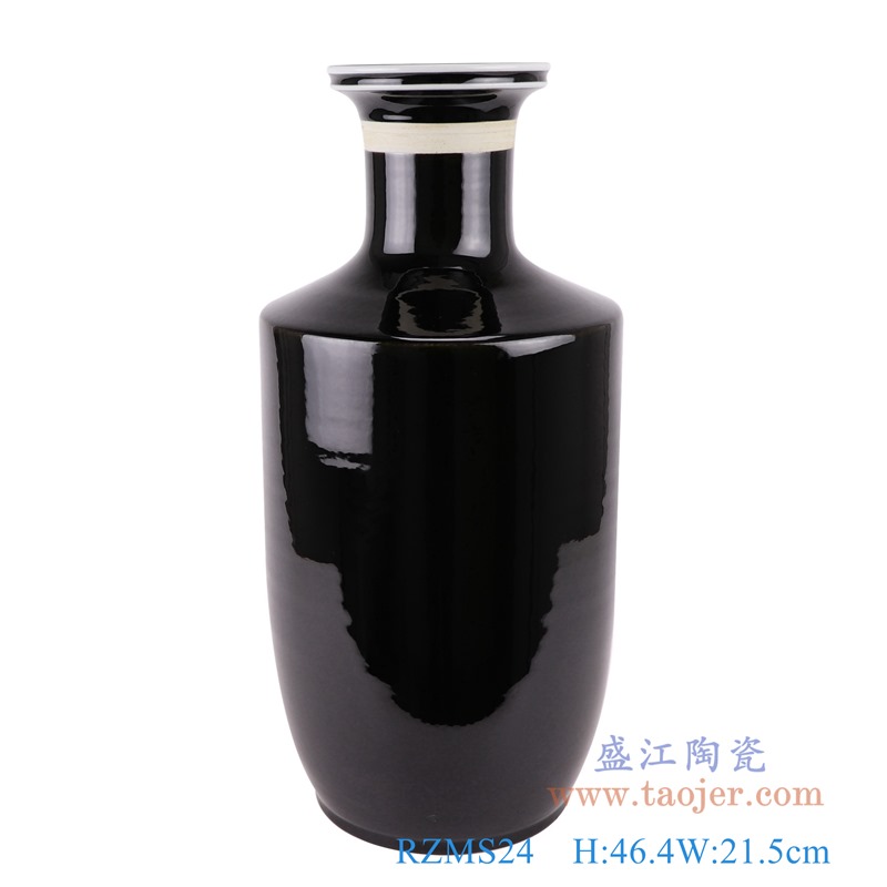 颜色釉黑色口白线棒子瓶花瓶;产品编号：RZMS24 产品尺寸(单位cm): 高：46.4直径：21.5口径：底径：16.3重量：5.3KG