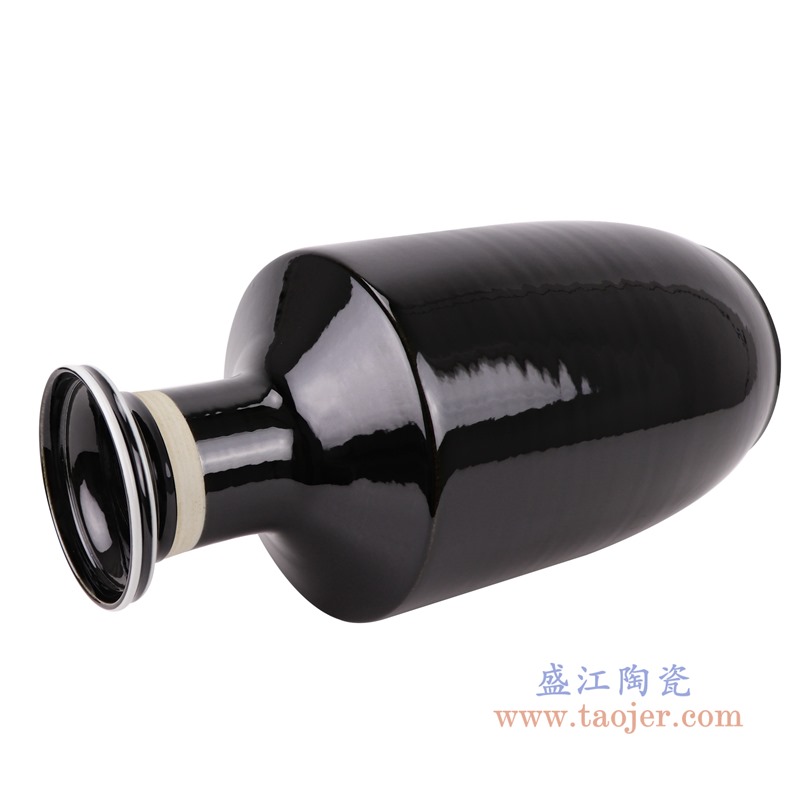 颜色釉黑色口白线棒子瓶花瓶;产品编号：RZMS24 产品尺寸(单位cm): 高：46.4直径：21.5口径：底径：16.3重量：5.3KG