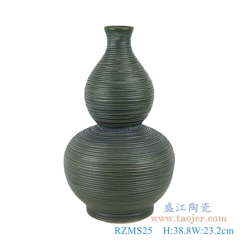 颜色釉窑变绿色条纹葫芦瓶;产品编号：RZMS25       产品尺寸(单位cm):  高：38.8直径：23.2口径：底径：14重量：3.7KG