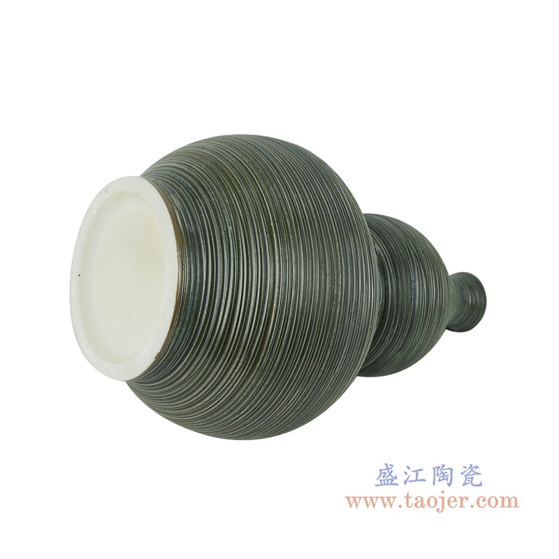 颜色釉窑变绿色条纹葫芦瓶;产品编号：RZMS25       产品尺寸(单位cm):  高：38.8直径：23.2口径：底径：14重量：3.7KG