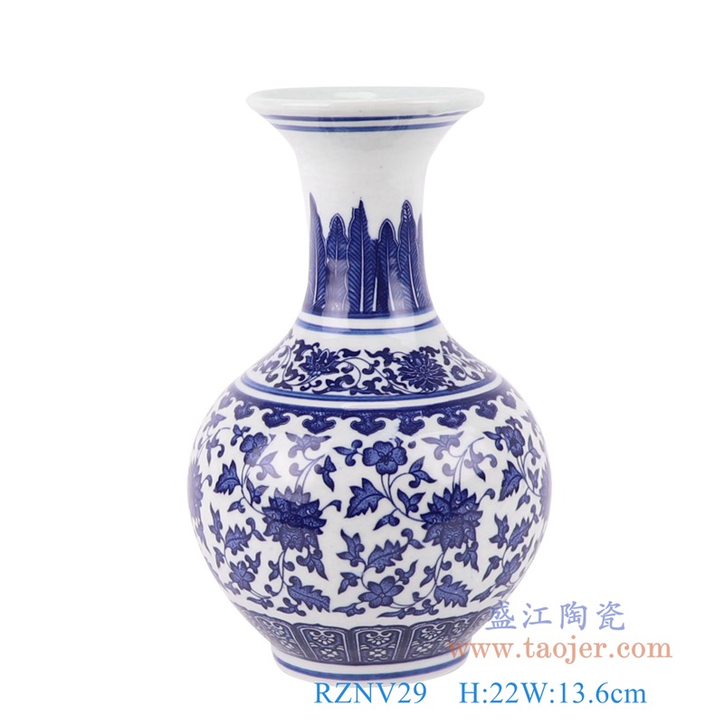RZNV29 青花缠枝莲赏瓶小花瓶高:22直径:13.6口径:底径:7.4重量