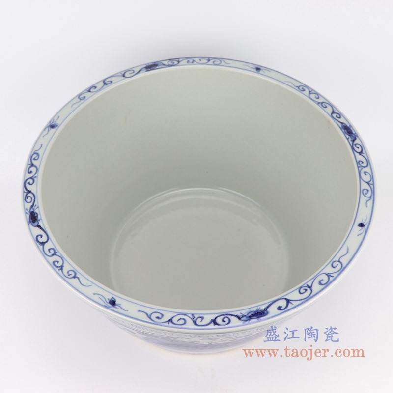 青花鱼藻纹水洗花盆大碗;产品编号：RZSD04       产品尺寸(单位cm):  高：21.5直径：40口径：底径：26.5重量：7.7KG