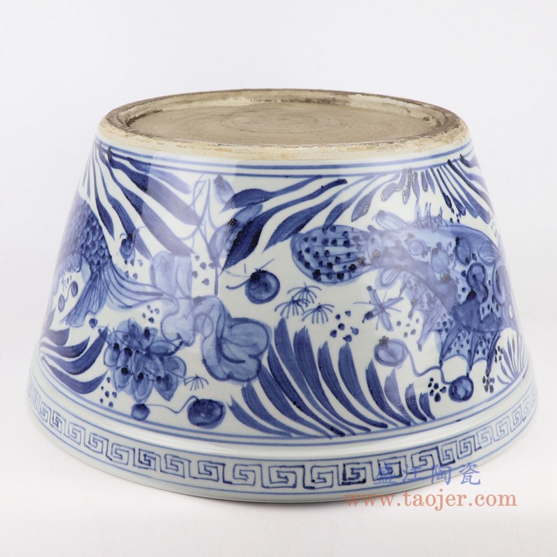 青花鱼藻纹水洗花盆大碗;产品编号：RZSD04       产品尺寸(单位cm):  高：21.5直径：40口径：底径：26.5重量：7.7KG
