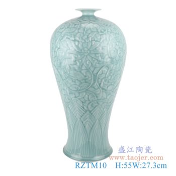 RZTM10   颜色釉影青雕刻缠枝莲梅瓶     高：55直径：27.3口径：底径：18.5重量：6.7KG