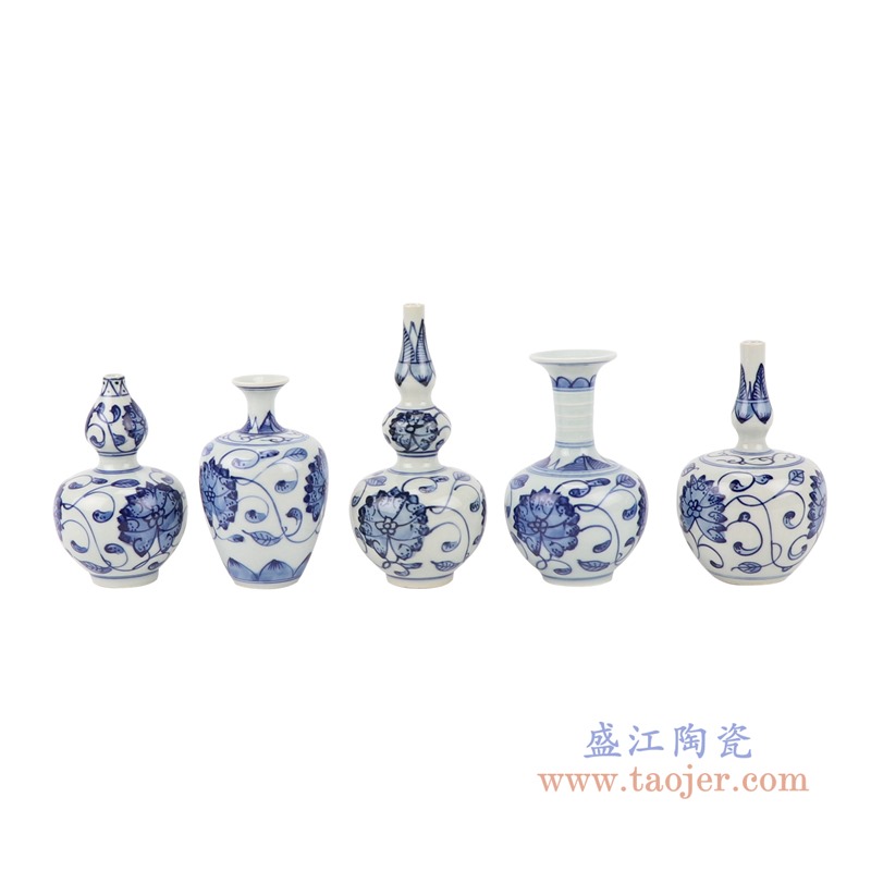 青花手绘缠枝莲小花瓶;产品编号：RZTP系列图