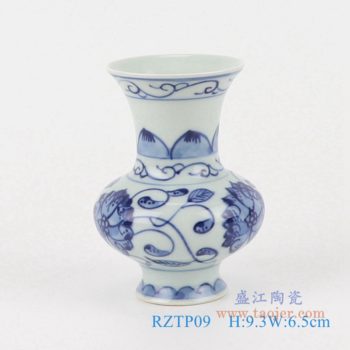 RZTP09   青花手绘缠枝莲花觚小花瓶     高：9.3直径：6.5口径：底径：3.2重量：0.1KG