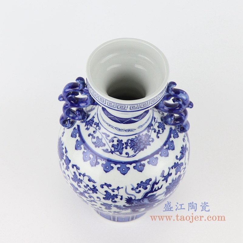 青花双耳龙纹花瓶;产品编号:RYUJ34 产品尺寸(单位cm): 高:31.8直径:19口径:底径:10.8重量:2.4KG