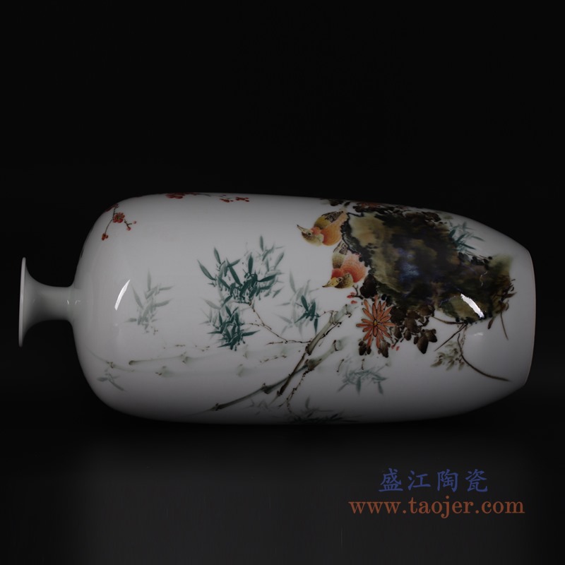 釉下彩手绘花鸟花瓶 ;产品编号：RZDN03       产品尺寸(单位cm):  高：57直径：27口径：底径：重量：KG