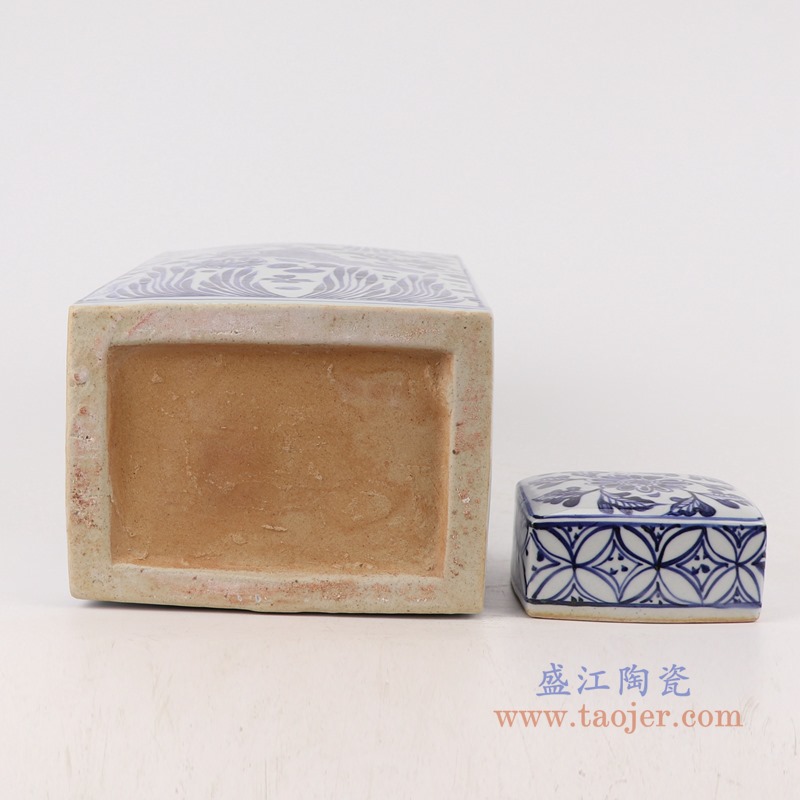 青花鱼藻纹四方方直筒罐四面茶叶罐;产品编号：RZKR28       产品尺寸(单位cm):  高：34.3直径：19.5口径：底径：19.5重量：4.05KG
