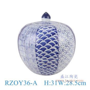 RZOY36-A  青花八面多花纹西瓜罐尖盖罐     高：31直径：28.5口径：底径：14重量：4.3KG