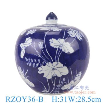 RZOY36-B   青花冰梅荷花西瓜罐尖盖罐      高：31直径：28.5口径：底径：14重量：4.3KG