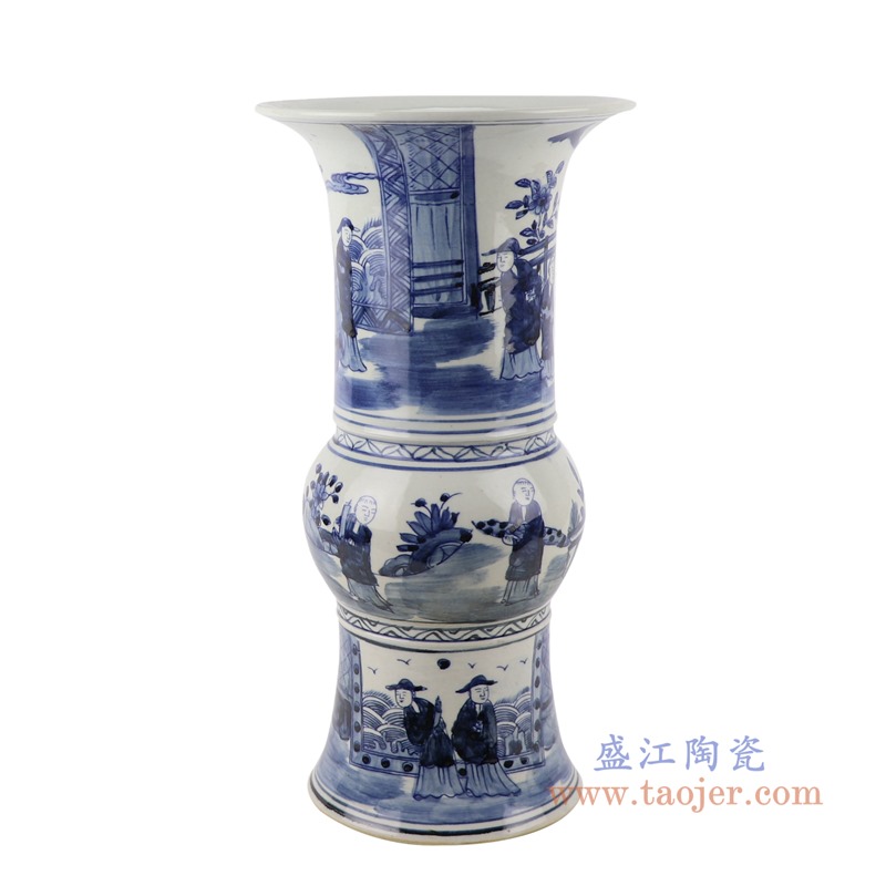 青花人物花觚;产品编号：RZSC16       产品尺寸(单位cm):  高：39.4直径：20口径：底径：15.5重量：2.95KG