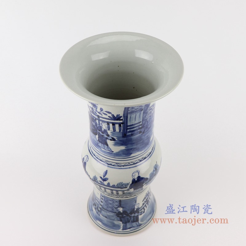 青花人物花觚;产品编号：RZSC16       产品尺寸(单位cm):  高：39.4直径：20口径：底径：15.5重量：2.95KG