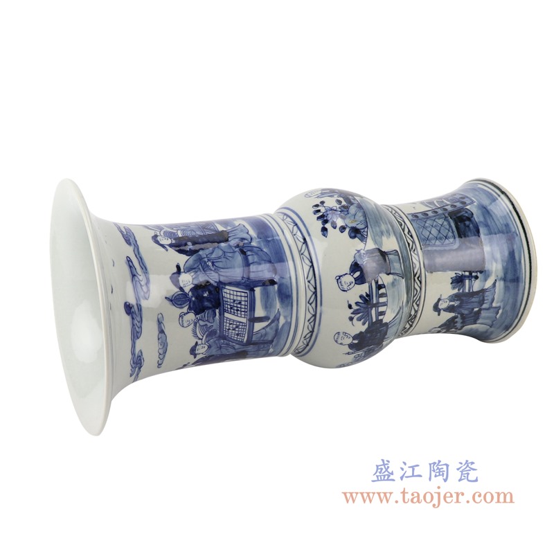 青花人物花觚;产品编号：RZSC16       产品尺寸(单位cm):  高：39.4直径：20口径：底径：15.5重量：2.95KG