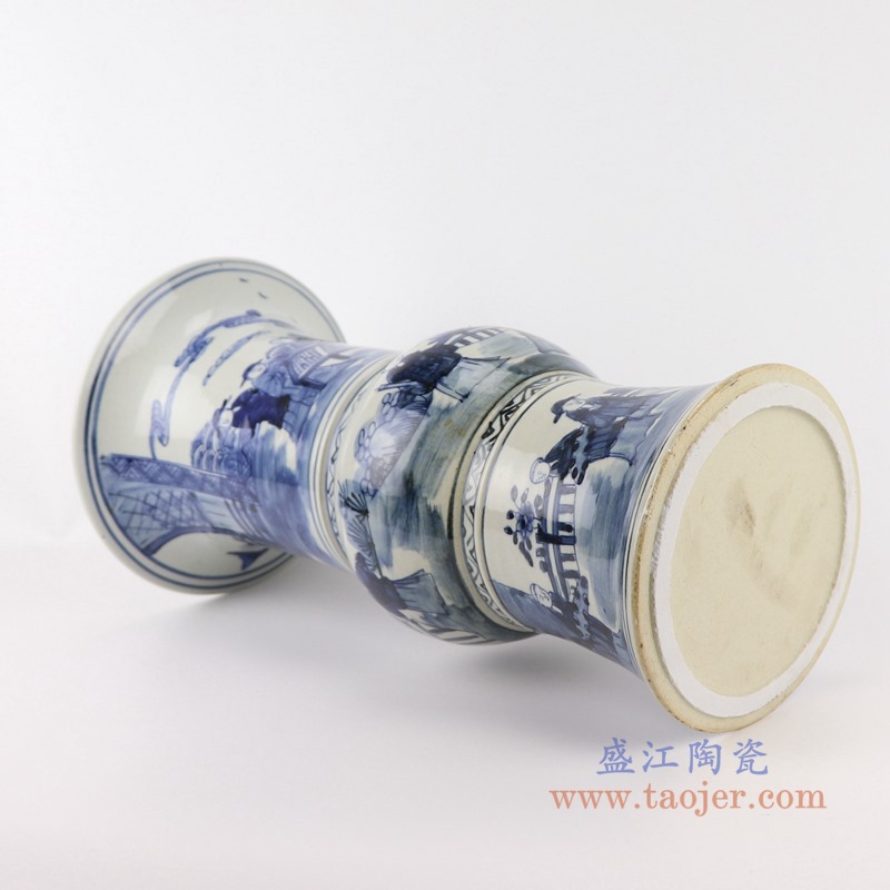 青花人物花觚;产品编号：RZSC16       产品尺寸(单位cm):  高：39.4直径：20口径：底径：15.5重量：2.95KG