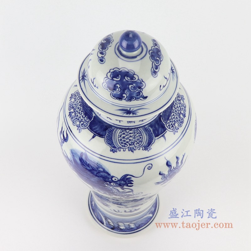 青花龙纹将军罐;产品编号：RZSC18-B       产品尺寸(单位cm):  高：47直径：20口径：底径：13重量：3.35KG