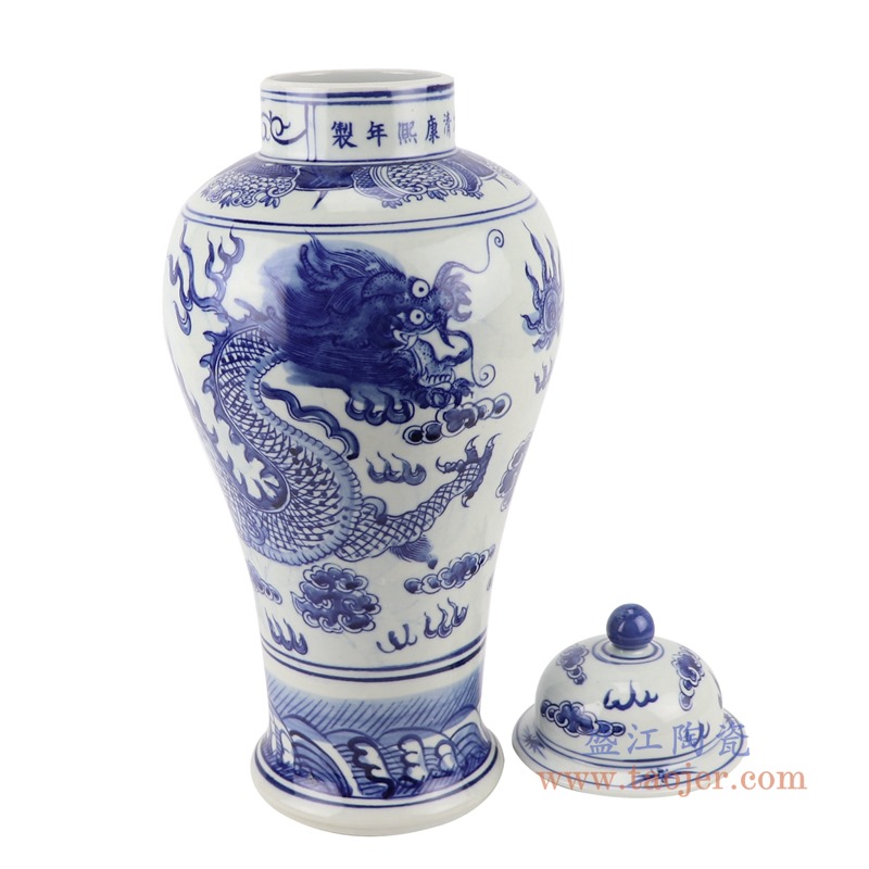 青花龙纹将军罐;产品编号：RZSC18-B       产品尺寸(单位cm):  高：47直径：20口径：底径：13重量：3.35KG