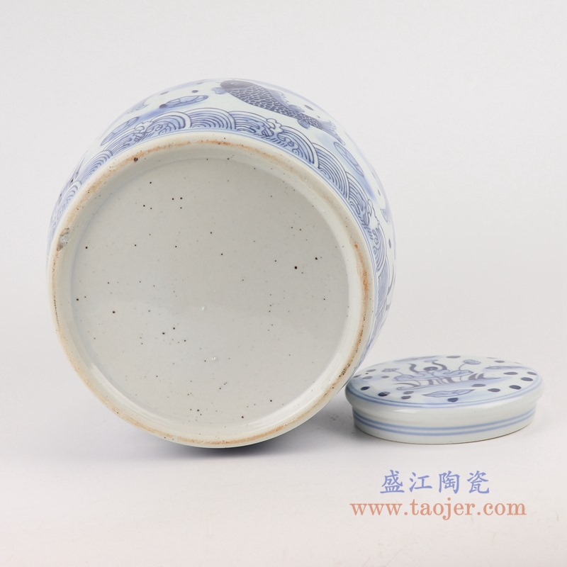 青花鱼藻纹储物罐眀罐;产品编号：RZSI10-C       产品尺寸(单位cm):  高：22.5直径：22口径：底径：18.5重量：2.55KG