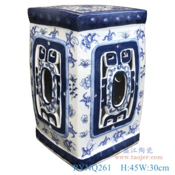 RYNQ261   青花镂空四方凳子凉墩       高：45直径：30口径：底径：重量：11KG