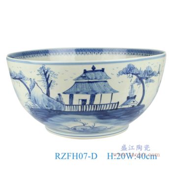 RZFH07-D   手绘陶瓷青花山水大碗摆件     高：20直径：40口径：底径：重量：KG