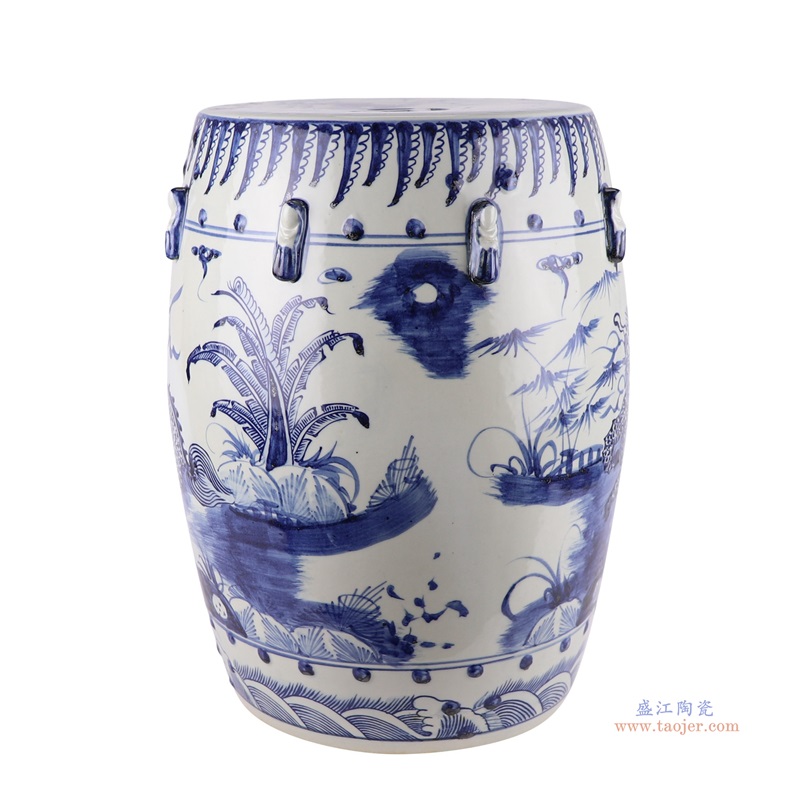 青花麒麟纹鼓凳;产品编号：RZMA20-B 产品尺寸(单位cm): 高：46直径：36口径：底径：27.5重量：12.6KG