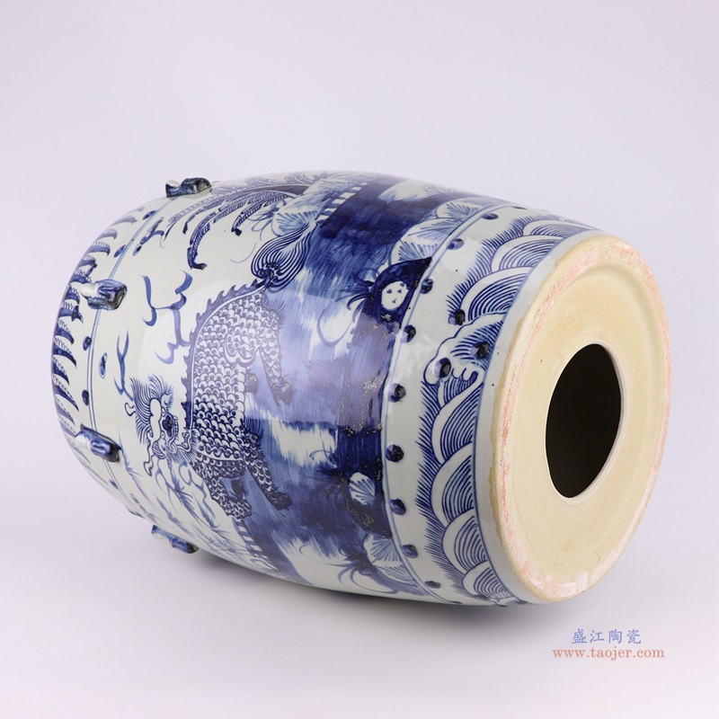 青花麒麟纹鼓凳;产品编号：RZMA20-B 产品尺寸(单位cm): 高：46直径：36口径：底径：27.5重量：12.6KG
