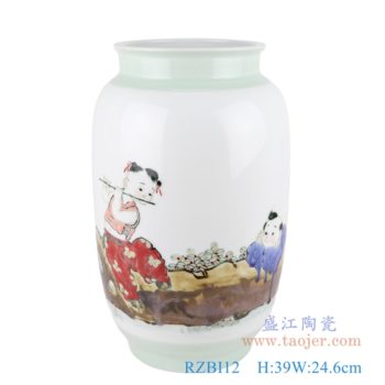 RZBI12   窑变颜色釉彩色童子吹笛冬瓜瓶    高：39直径：24.6口径：底径：16.2重量：3.45KG