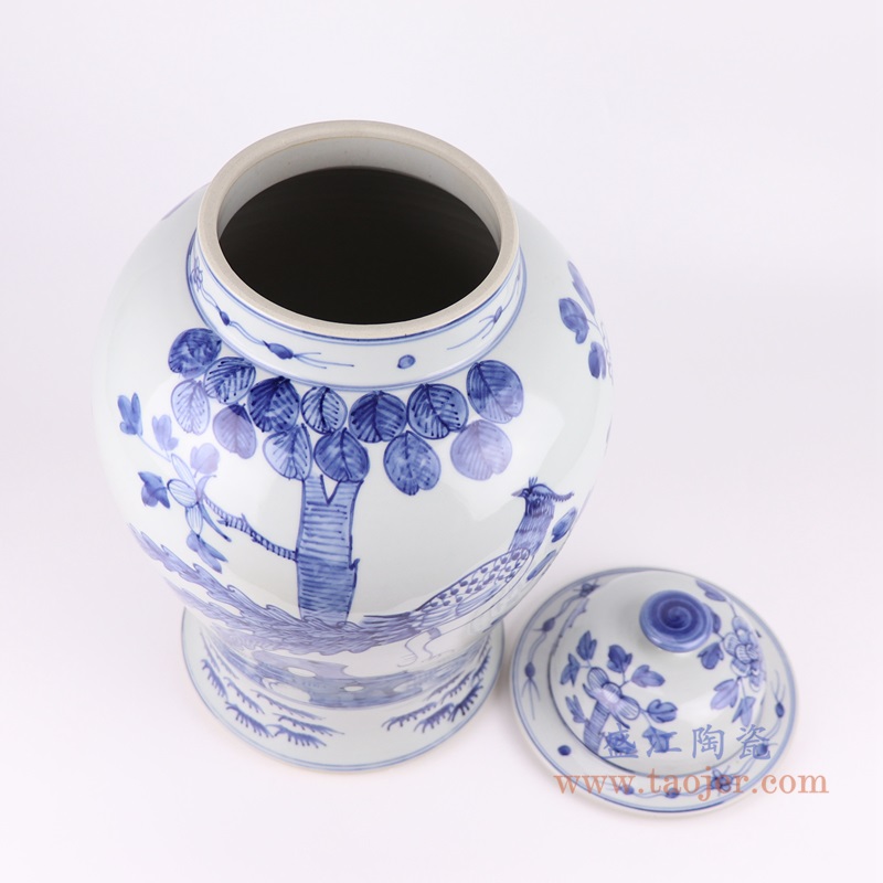 青花凤凰花鸟将军罐;产品编号:RZFI13-A 产品尺寸(单位cm): 高:直径:口径:底径:重量:KG