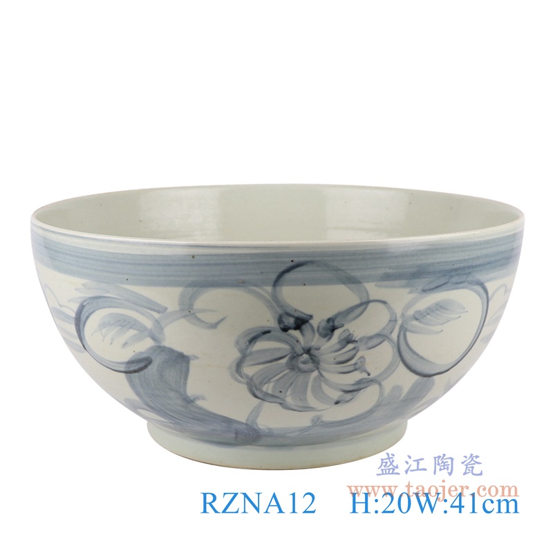 仿古青花写意太阳花大碗;产品编号:RZNA12 产品尺寸(单位cm): 高:20直径:41口径:底径:22.7重量:5.9KG
