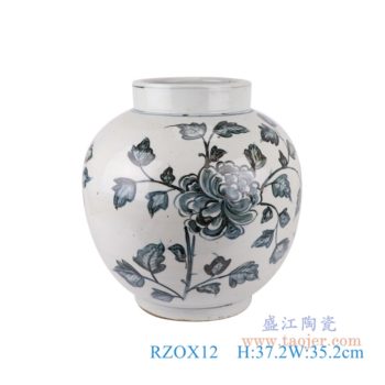 RZOX12  青花牡丹花卉罐子      高：37.2直径：35.2口径：底径：20.2重量 ：10.9KG