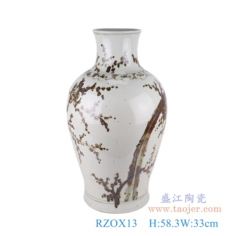 矾红铁锈红梅花花卉鱼尾花瓶;产品编号：RZOX13       产品尺寸(单位cm):  高：58.3直径：33口径：底径：23.6重量：10.55KG