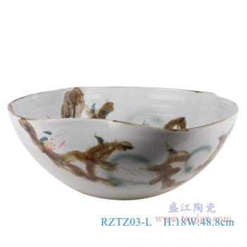 RZTZ03-L   窑变玉兰花异形水浅大号      高：18直径：48.8口径：底径：22.8重量：8KG