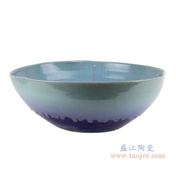 RZTZ04-M   窑变颜色釉蓝色异形水浅中号   高：14.6直径：40.5口径：底径：19.5重量：4.5KG