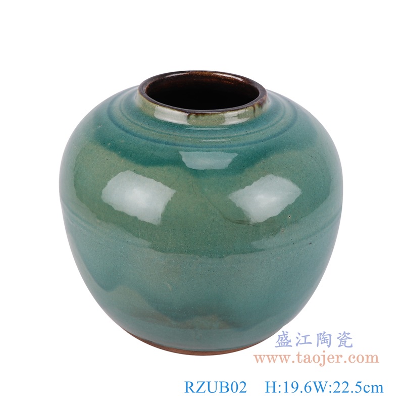 颜色釉绿色小罐子;产品编号：RZUB02       产品尺寸(单位cm):  高：19.6直径：22.5口径：底径：14.4重量：2.5KG