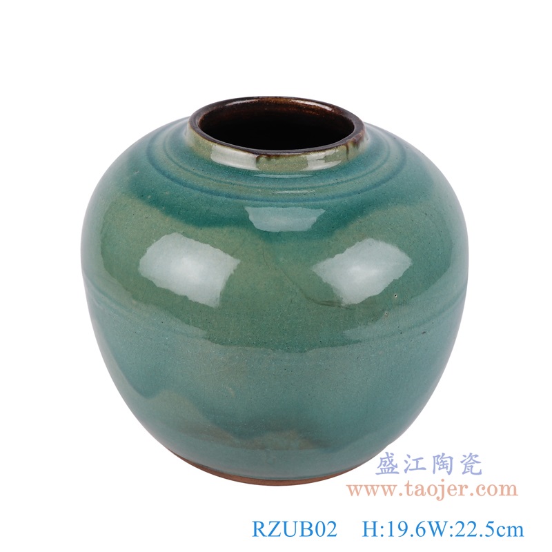 颜色釉绿色小罐子;产品编号:RZUB02 产品尺寸(单位cm): 高:19.6直径:22.5口径:底径:14.4重量:2.5KG